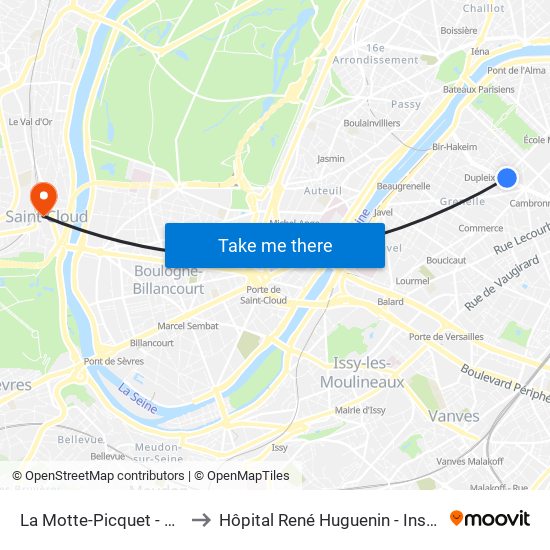 La Motte-Picquet - Grenelle to Hôpital René Huguenin - Institut Curie map