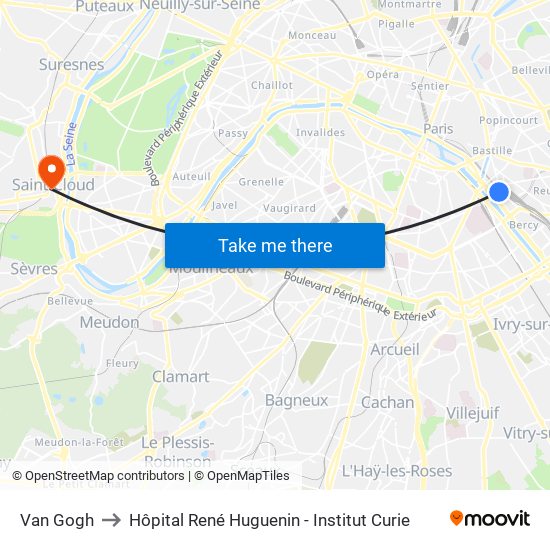 Van Gogh to Hôpital René Huguenin - Institut Curie map