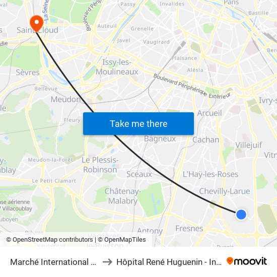 Marché International de Rungis to Hôpital René Huguenin - Institut Curie map
