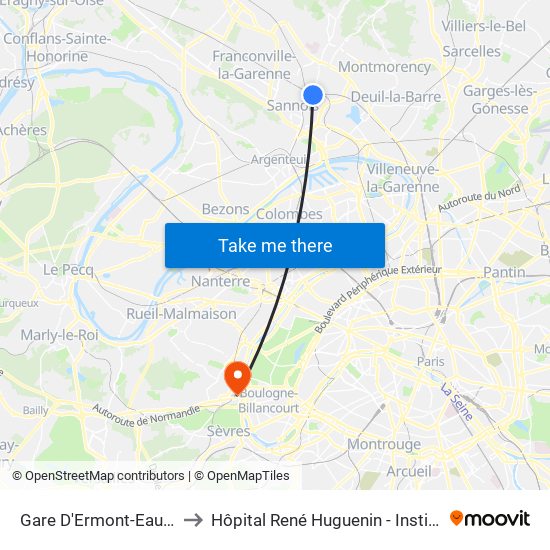 Gare D'Ermont-Eaubonne to Hôpital René Huguenin - Institut Curie map