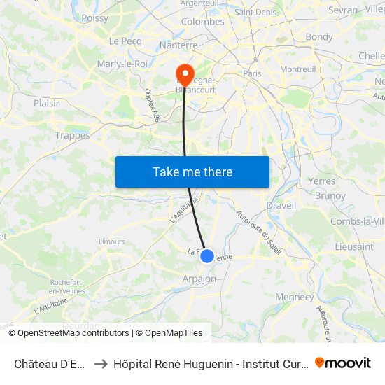 Château D'Eau to Hôpital René Huguenin - Institut Curie map