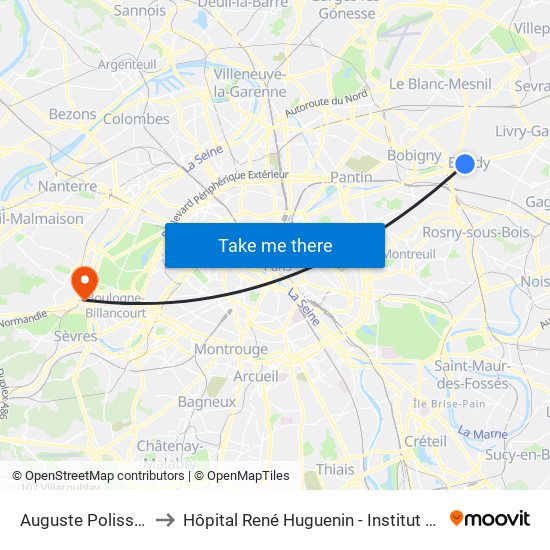 Auguste Polissard to Hôpital René Huguenin - Institut Curie map