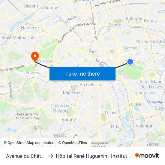 Avenue du Château to Hôpital René Huguenin - Institut Curie map