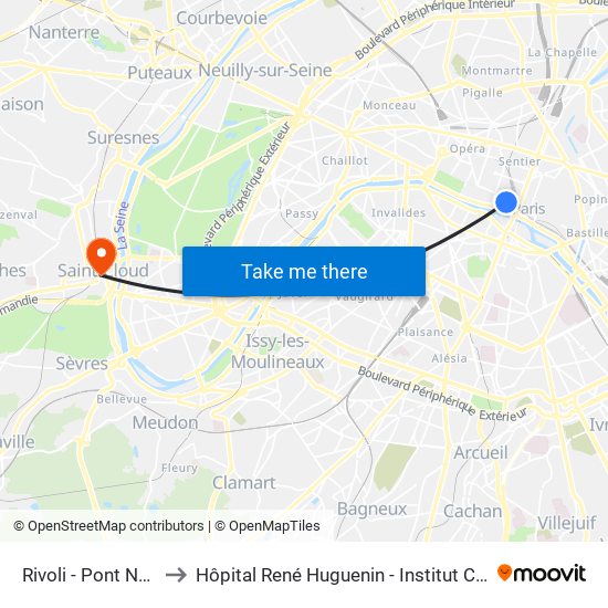 Rivoli - Pont Neuf to Hôpital René Huguenin - Institut Curie map