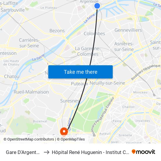 Gare D'Argenteuil to Hôpital René Huguenin - Institut Curie map