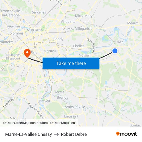 Marne-La-Vallée Chessy to Robert Debré map