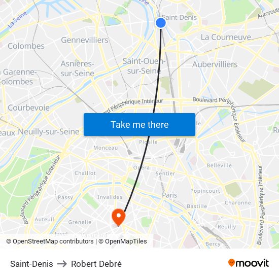 Saint-Denis to Robert Debré map