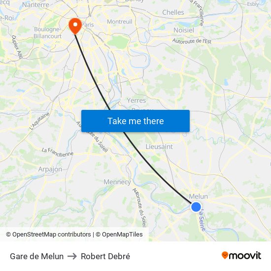Gare de Melun to Robert Debré map