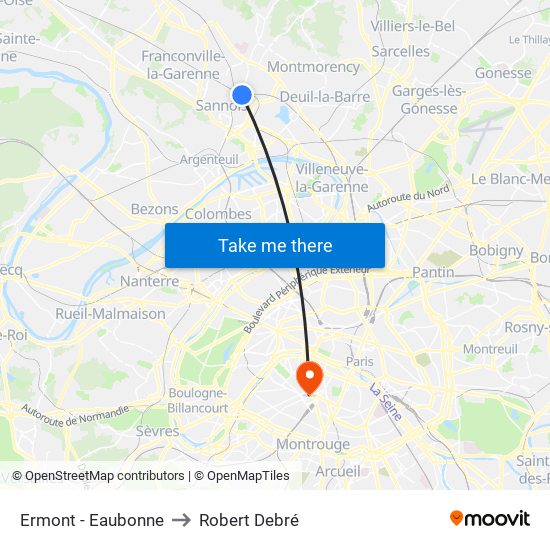 Ermont - Eaubonne to Robert Debré map