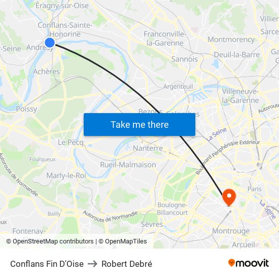Conflans Fin D'Oise to Robert Debré map