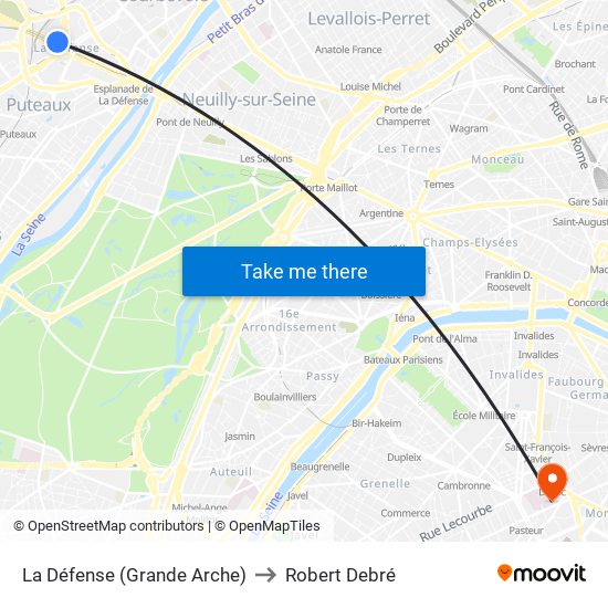 La Défense (Grande Arche) to Robert Debré map