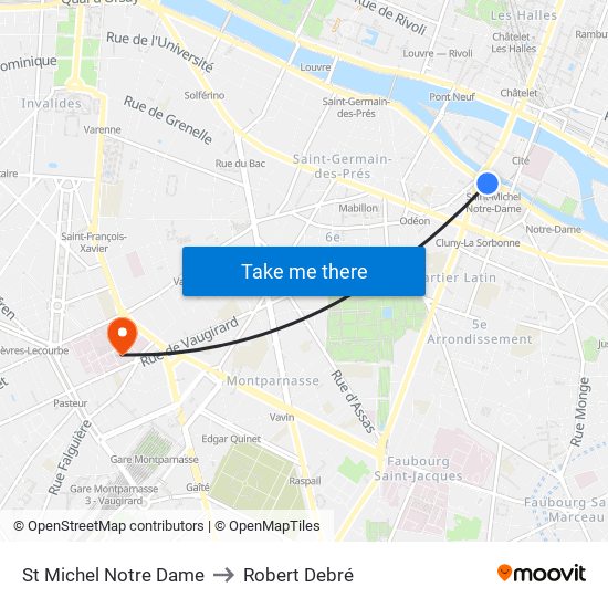 St Michel Notre Dame to Robert Debré map
