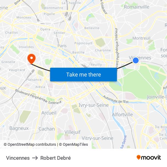 Vincennes to Robert Debré map