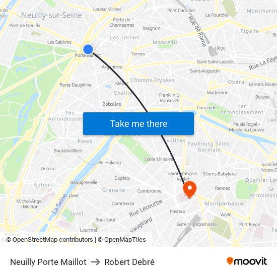 Neuilly Porte Maillot to Robert Debré map