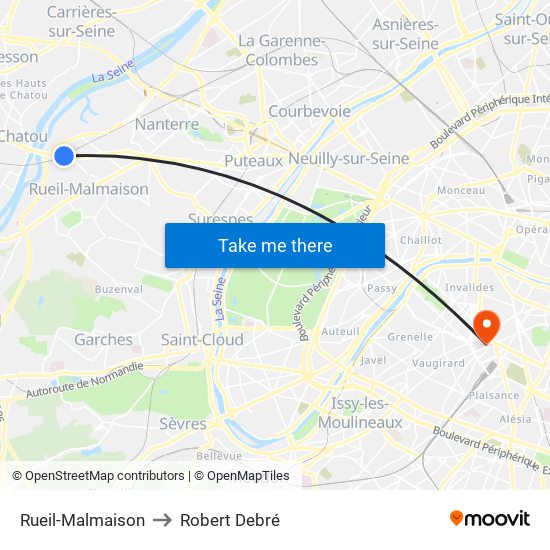 Rueil-Malmaison to Robert Debré map