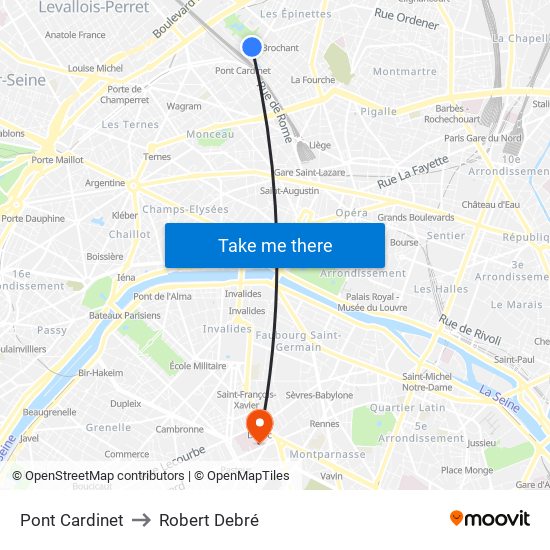 Pont Cardinet to Robert Debré map
