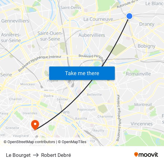 Le Bourget to Robert Debré map