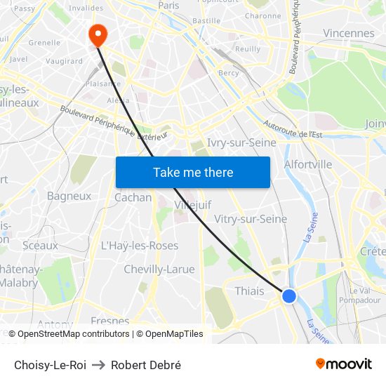 Choisy-Le-Roi to Robert Debré map