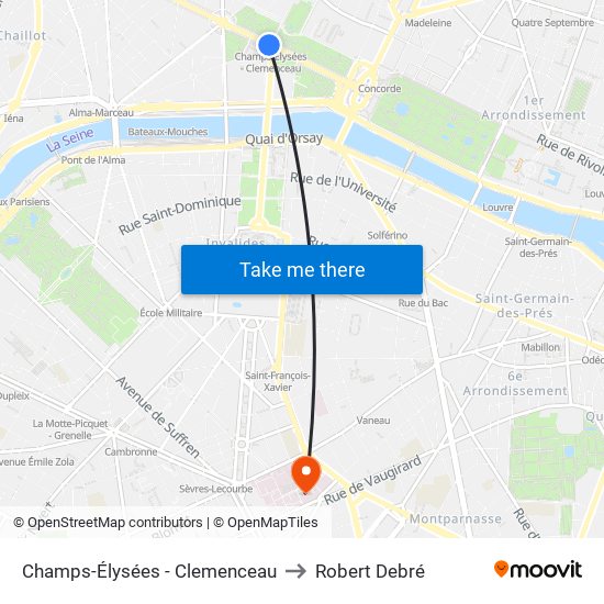 Champs-Élysées - Clemenceau to Robert Debré map