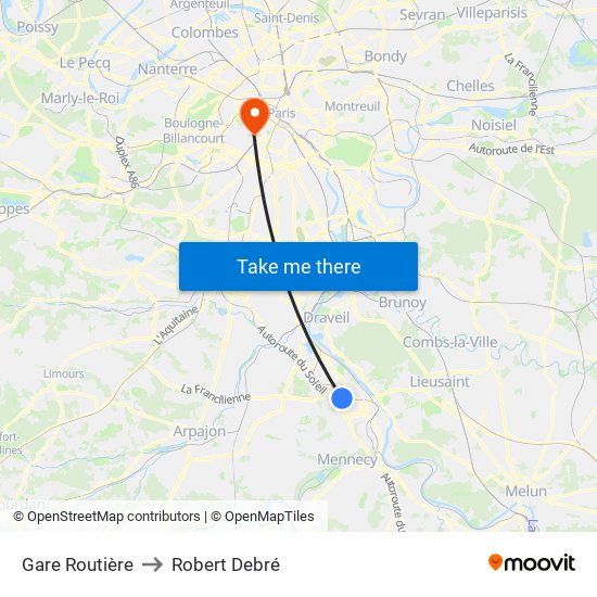 Gare Routière to Robert Debré map