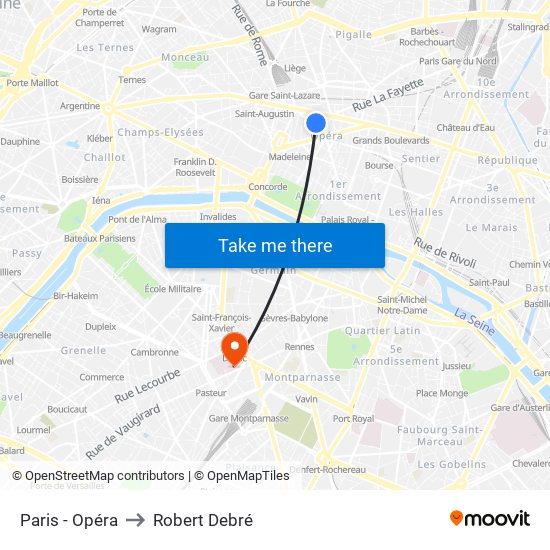 Paris - Opéra to Robert Debré map
