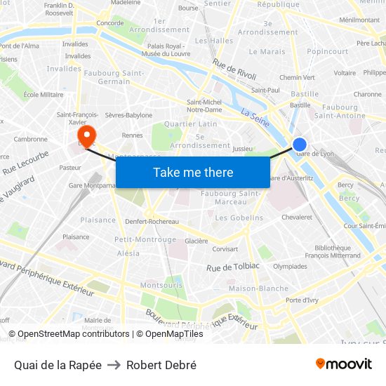 Quai de la Rapée to Robert Debré map