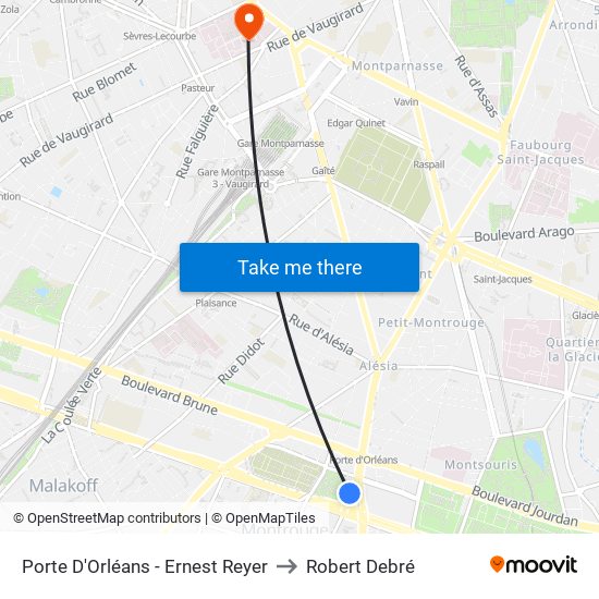 Porte D'Orléans - Ernest Reyer to Robert Debré map