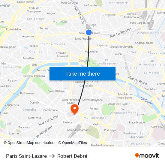 Paris Saint-Lazare to Robert Debré map