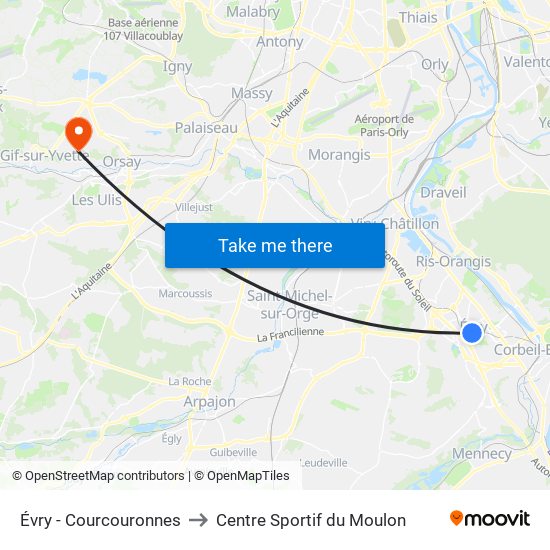 Évry - Courcouronnes to Centre Sportif du Moulon map