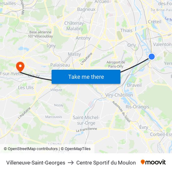 Villeneuve-Saint-Georges to Centre Sportif du Moulon map