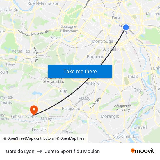 Gare de Lyon to Centre Sportif du Moulon map