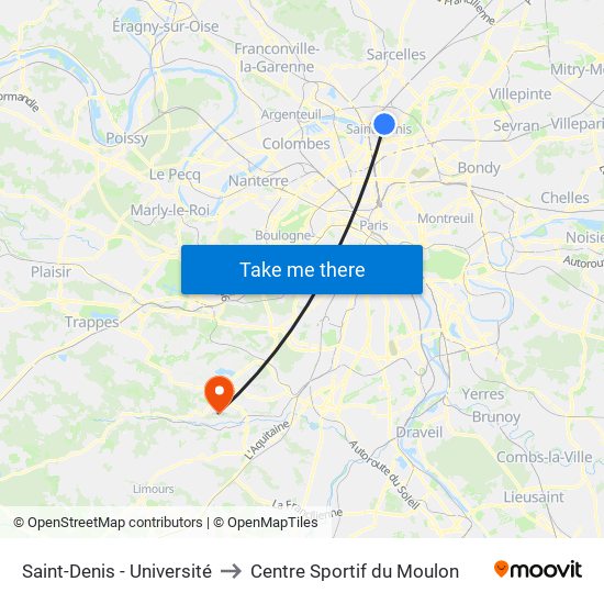 Saint-Denis - Université to Centre Sportif du Moulon map