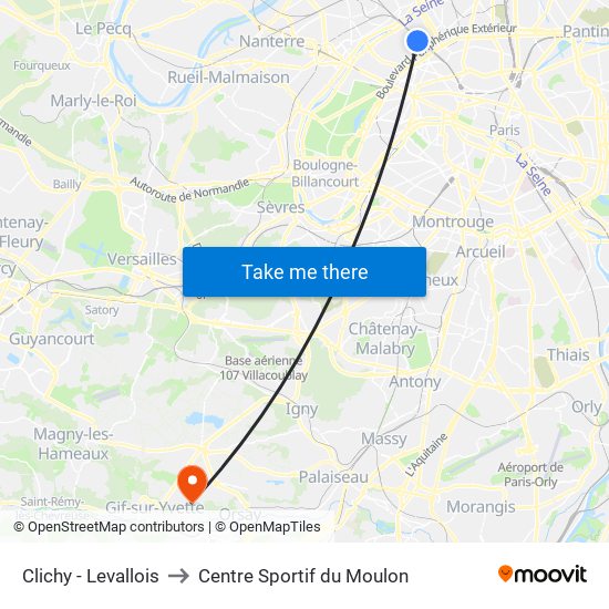 Clichy - Levallois to Centre Sportif du Moulon map