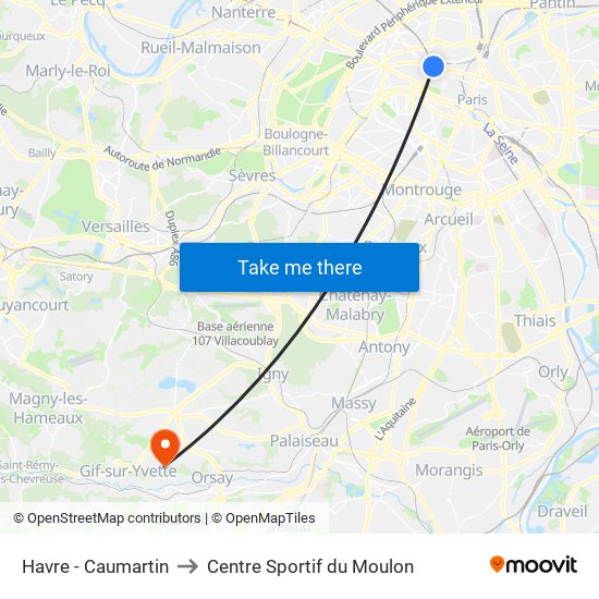Havre - Caumartin to Centre Sportif du Moulon map