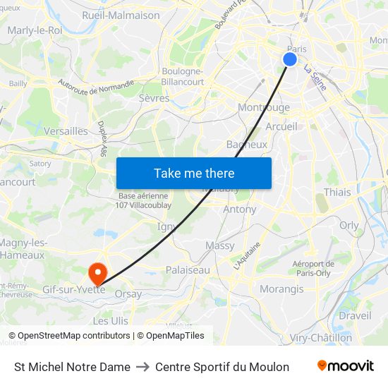 St Michel Notre Dame to Centre Sportif du Moulon map
