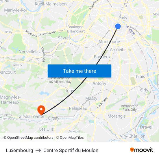 Luxembourg to Centre Sportif du Moulon map