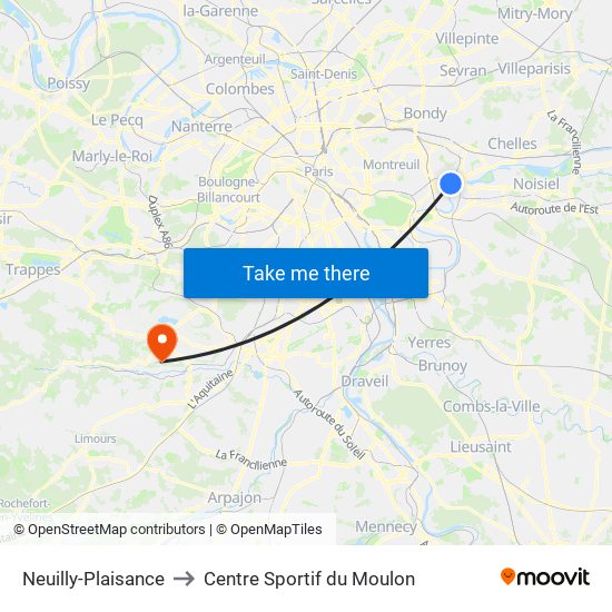 Neuilly-Plaisance to Centre Sportif du Moulon map