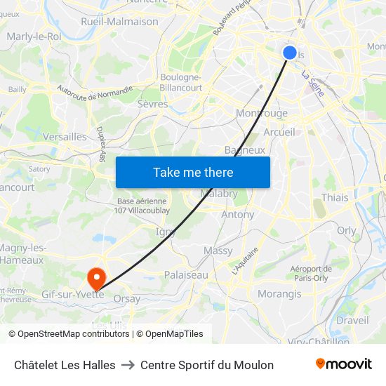 Châtelet Les Halles to Centre Sportif du Moulon map