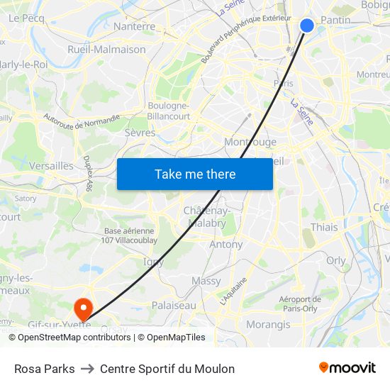 Rosa Parks to Centre Sportif du Moulon map