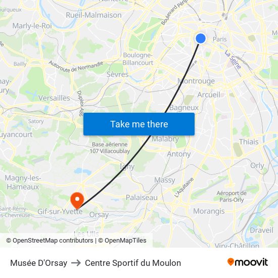 Musée D'Orsay to Centre Sportif du Moulon map