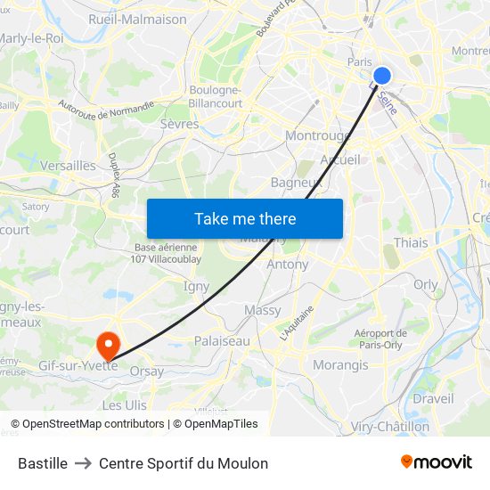 Bastille to Centre Sportif du Moulon map
