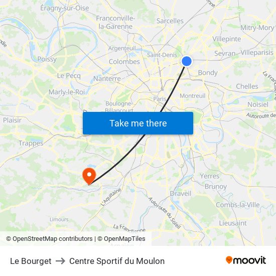 Le Bourget to Centre Sportif du Moulon map