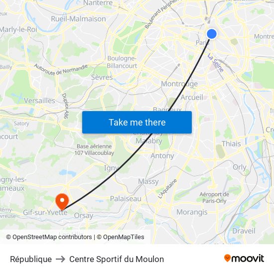 République to Centre Sportif du Moulon map