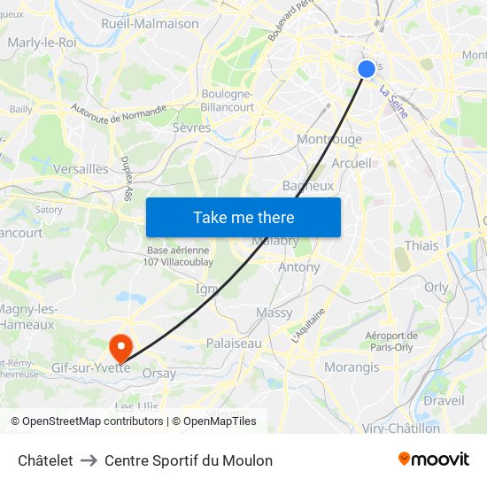Châtelet to Centre Sportif du Moulon map