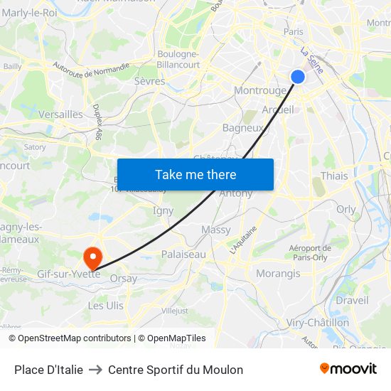 Place D'Italie to Centre Sportif du Moulon map