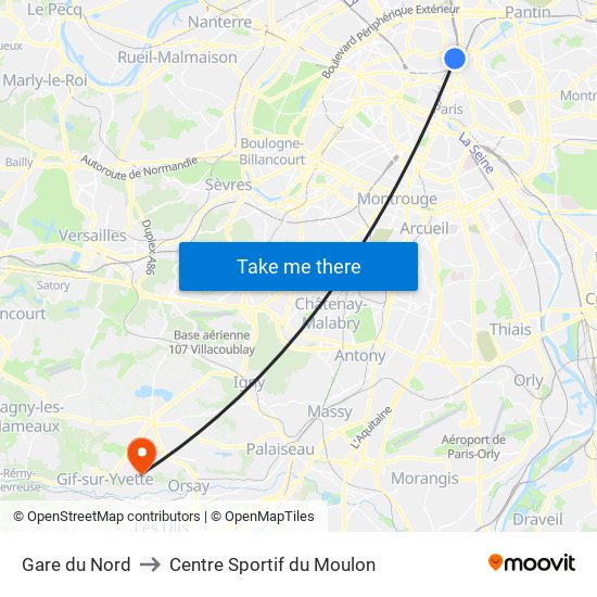 Gare du Nord to Centre Sportif du Moulon map