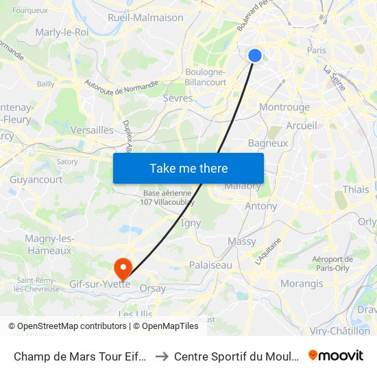Champ de Mars Tour Eiffel to Centre Sportif du Moulon map