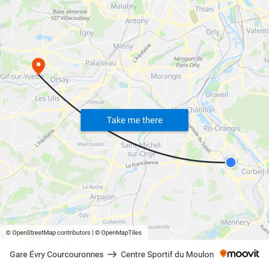 Gare Évry Courcouronnes to Centre Sportif du Moulon map