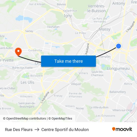 Rue Des Fleurs to Centre Sportif du Moulon map