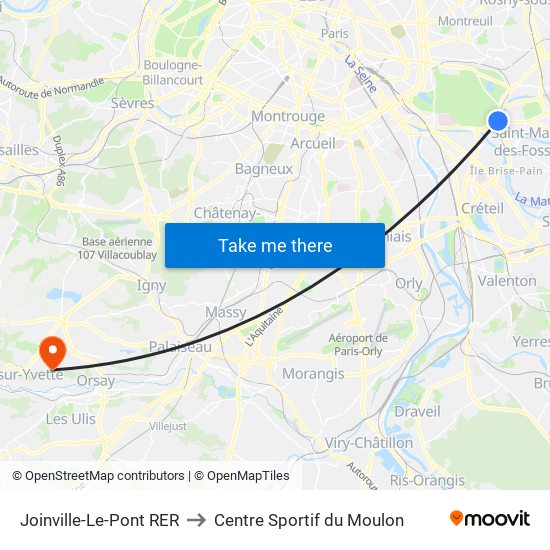 Joinville-Le-Pont RER to Centre Sportif du Moulon map